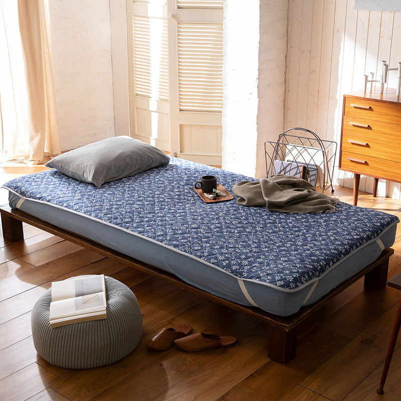 平編みコットンニットのフラワープリント 敷きパッド ジニア【Fab the Home】