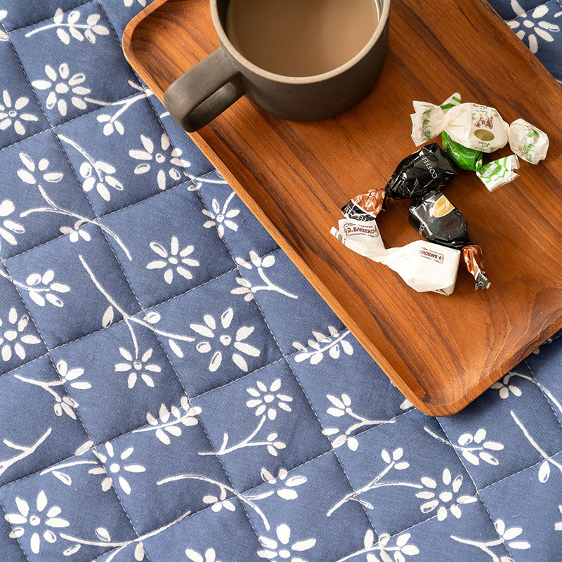 平編みコットンニットのフラワープリント 敷きパッド ジニア【Fab the Home】
