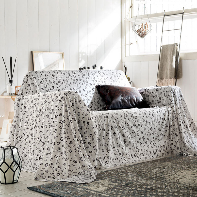 平編みコットンニットのフラワープリント マルチカバー ジニア【Fab the Home】