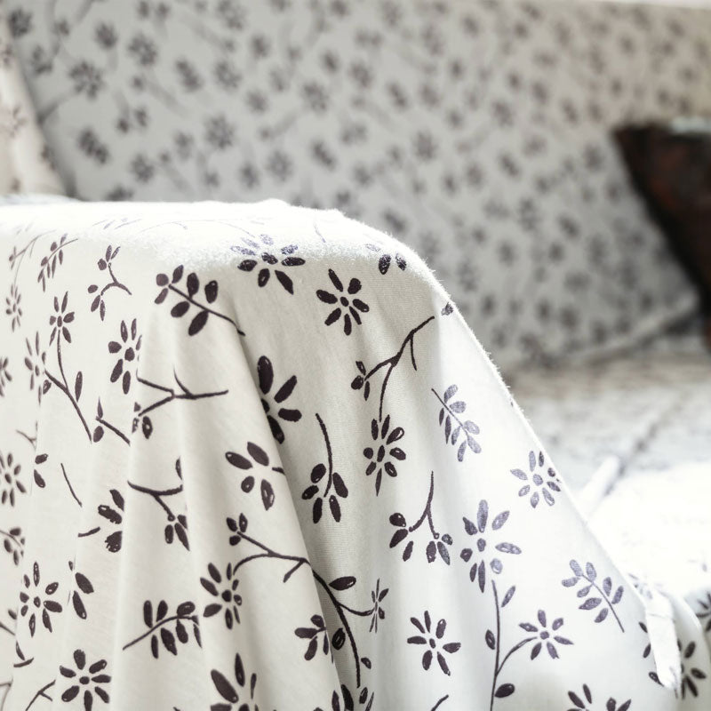 平編みコットンニットのフラワープリント マルチカバー ジニア【Fab the Home】