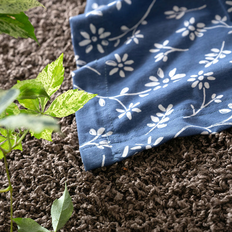 平編みコットンニットのフラワープリント マルチカバー ジニア【Fab the Home】