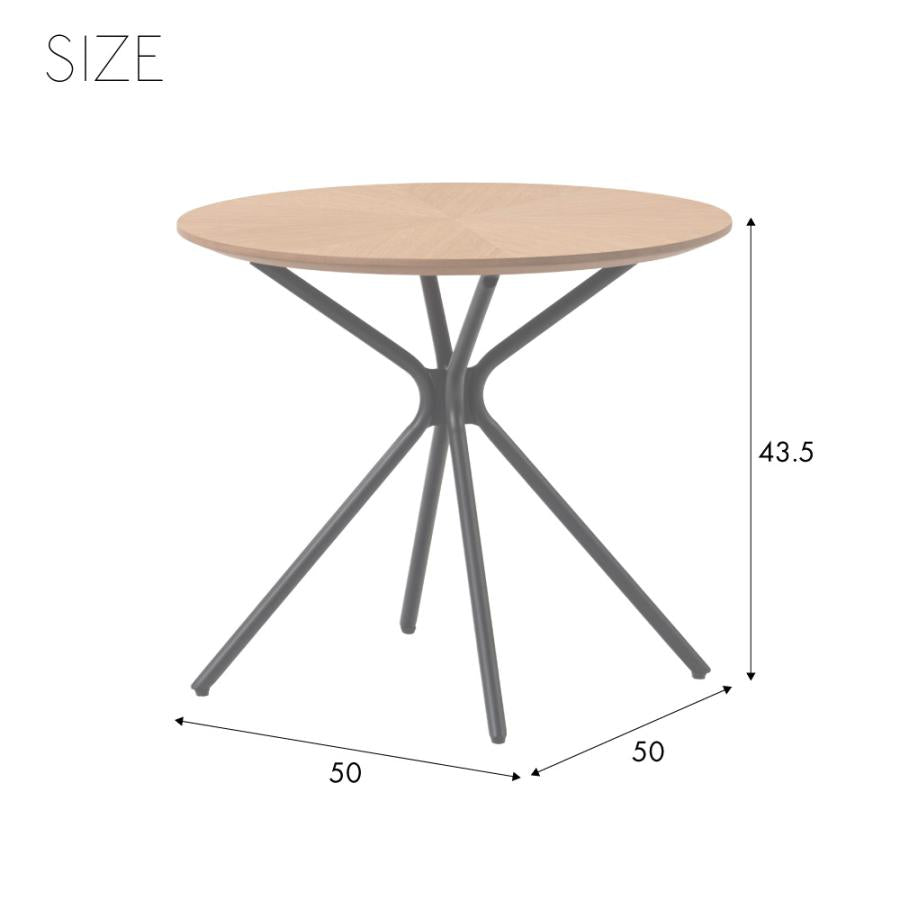 細身のアイアンレッグが中央から広がるスタイリッシュなデザインのサイドテーブル