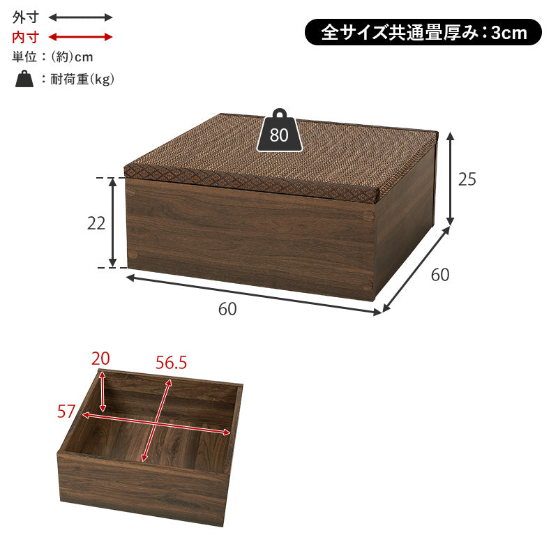 小上がり畳 畳付き収納スツール 幅60cm 高さ25cmロータイプ