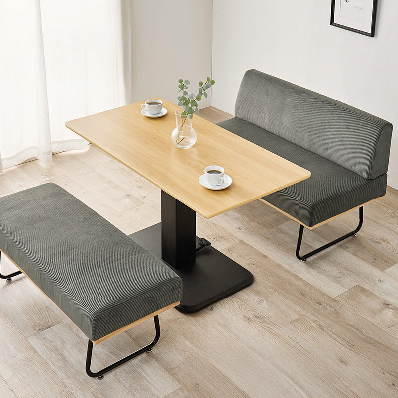 コーデュロイ生地のおしゃれなソファを合わせたダイニング3点セット テーブル昇降機能付き