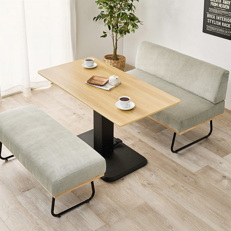 コーデュロイ生地のおしゃれなソファを合わせたダイニング3点セット テーブル昇降機能付き