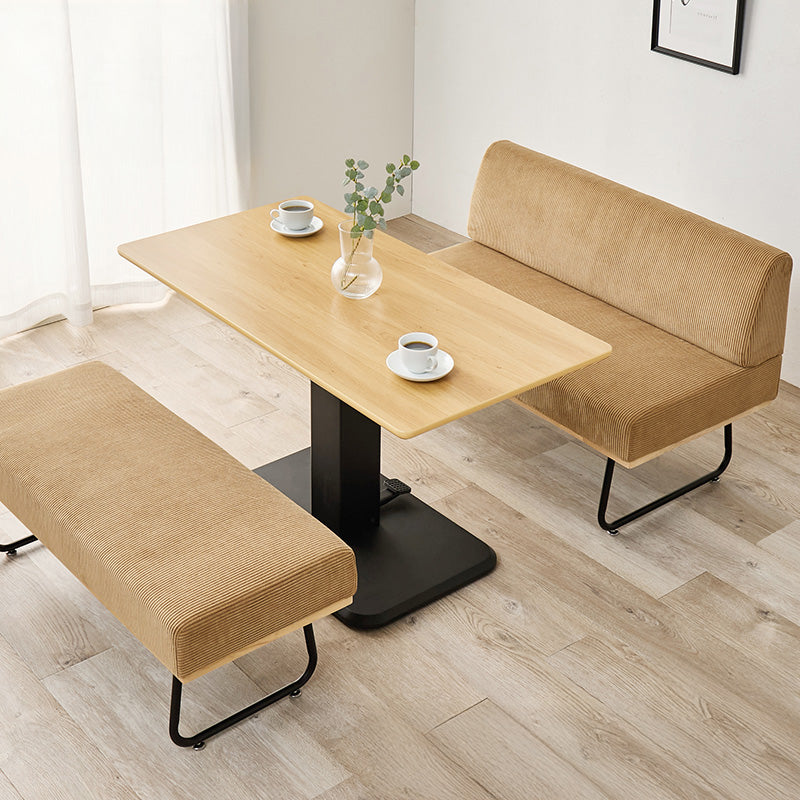 コーデュロイ生地のおしゃれなソファを合わせたダイニング3点セット テーブル昇降機能付き