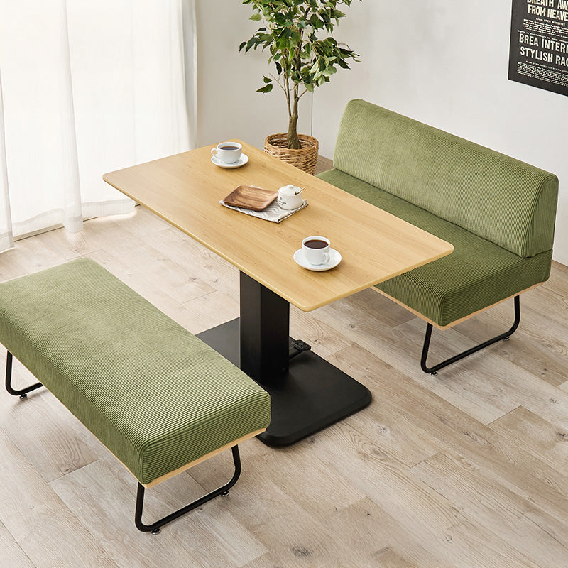 コーデュロイ生地のおしゃれなソファを合わせたダイニング3点セット テーブル昇降機能付き