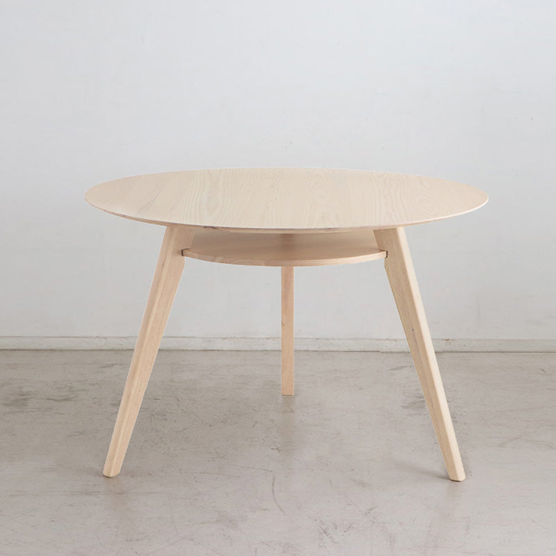 【予約】ダイニングテーブル 円形110cm 棚付きで食卓すっきりアッシュ材の自然な温もり 2人~3人用 丸テーブル※10月下旬頃入荷