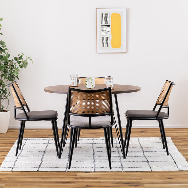 円形ダイニングテーブル 温もりのある木目調デザインとシンプルなアイアンが特徴 直径110cm 3人~4人 丸テーブル