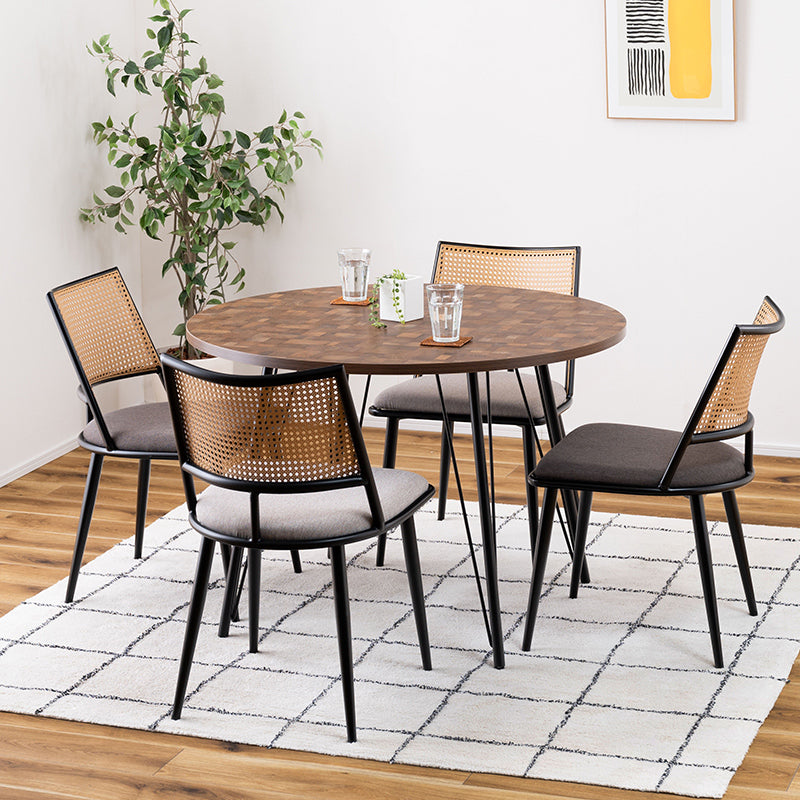 円形ダイニングテーブル 温もりのある木目調デザインとシンプルなアイアンが特徴 直径110cm 3人~4人 丸テーブル