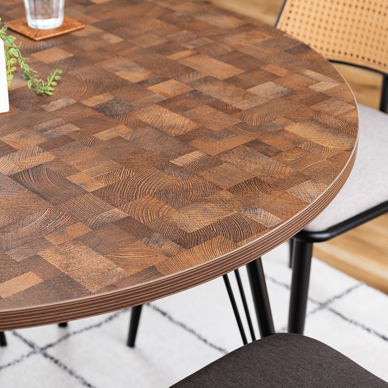 円形ダイニングテーブル 温もりのある木目調デザインとシンプルなアイアンが特徴 直径110cm 3人~4人 丸テーブル