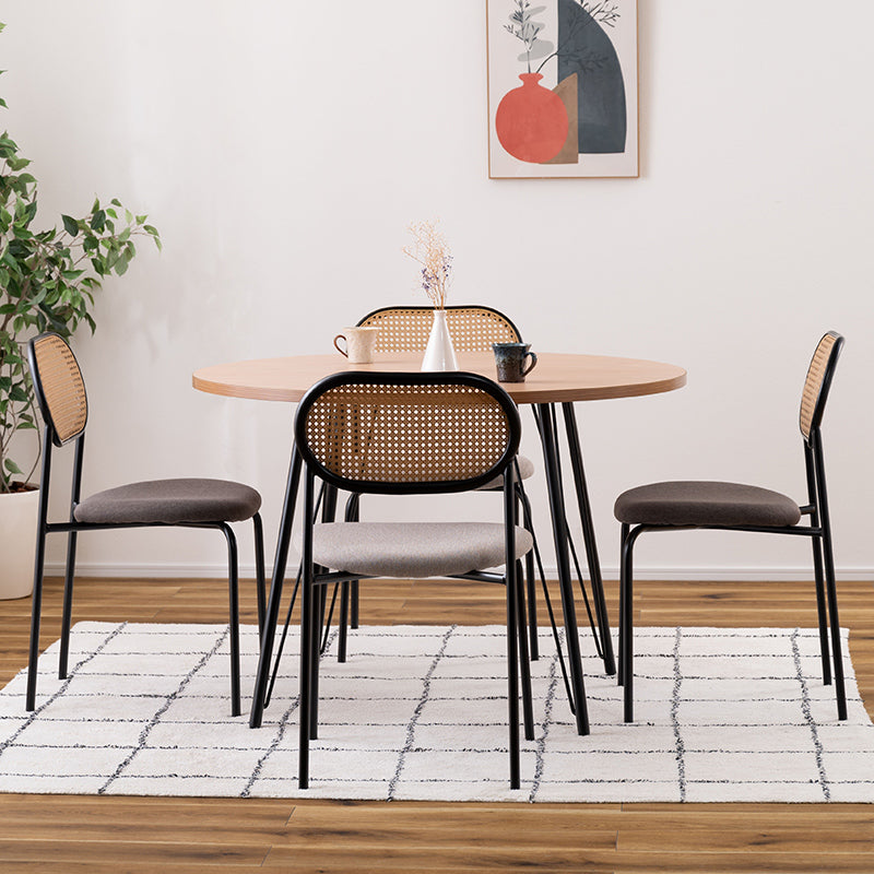 円形ダイニングテーブル 温もりのある木目調デザインとシンプルなアイアンが特徴 直径110cm 3人~4人 丸テーブル