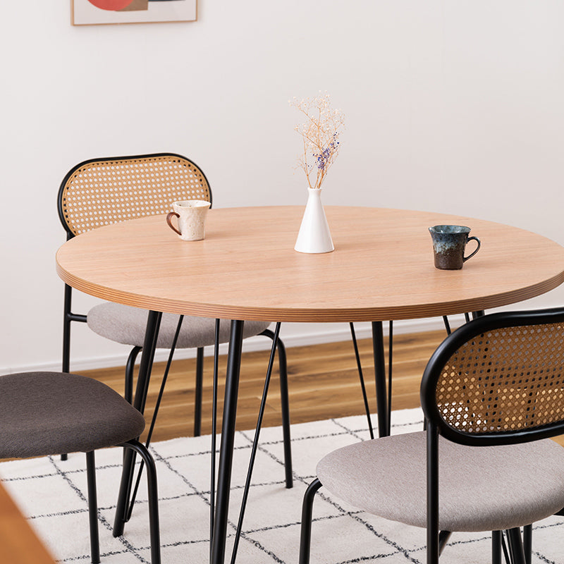 円形ダイニングテーブル 温もりのある木目調デザインとシンプルなアイアンが特徴 直径110cm 3人~4人 丸テーブル
