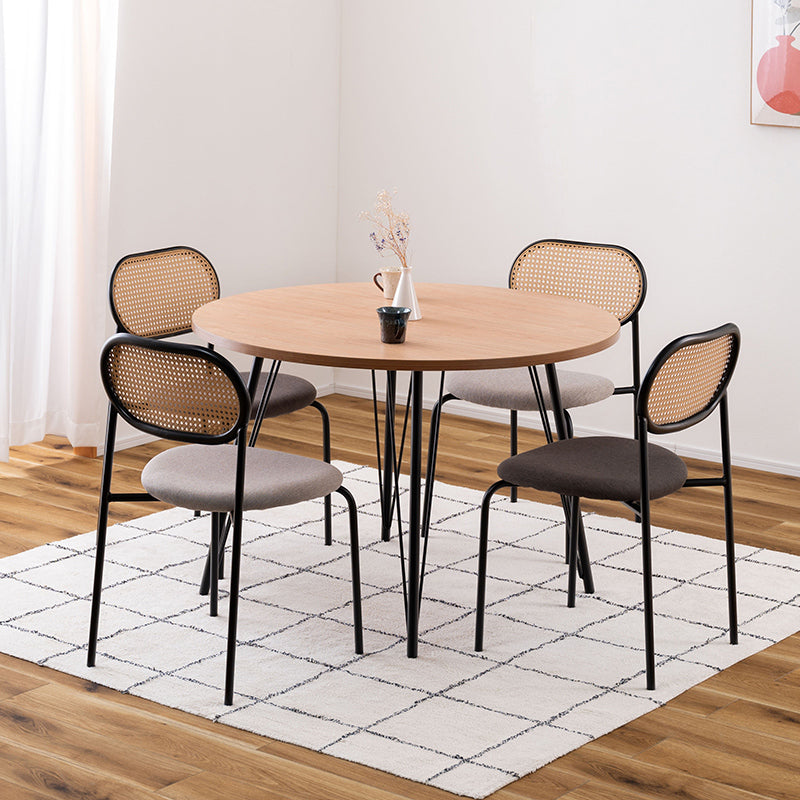 円形ダイニングテーブル 温もりのある木目調デザインとシンプルなアイアンが特徴 直径110cm 3人~4人 丸テーブル