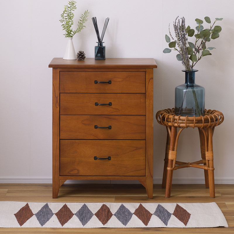 キャビネット ヴィンテージ調の木目が美しい4段チェスト