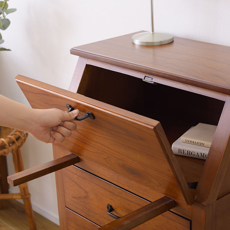 ライティングチェスト 天然木の豊かな風合いと統一感のある黒アイアンが特徴