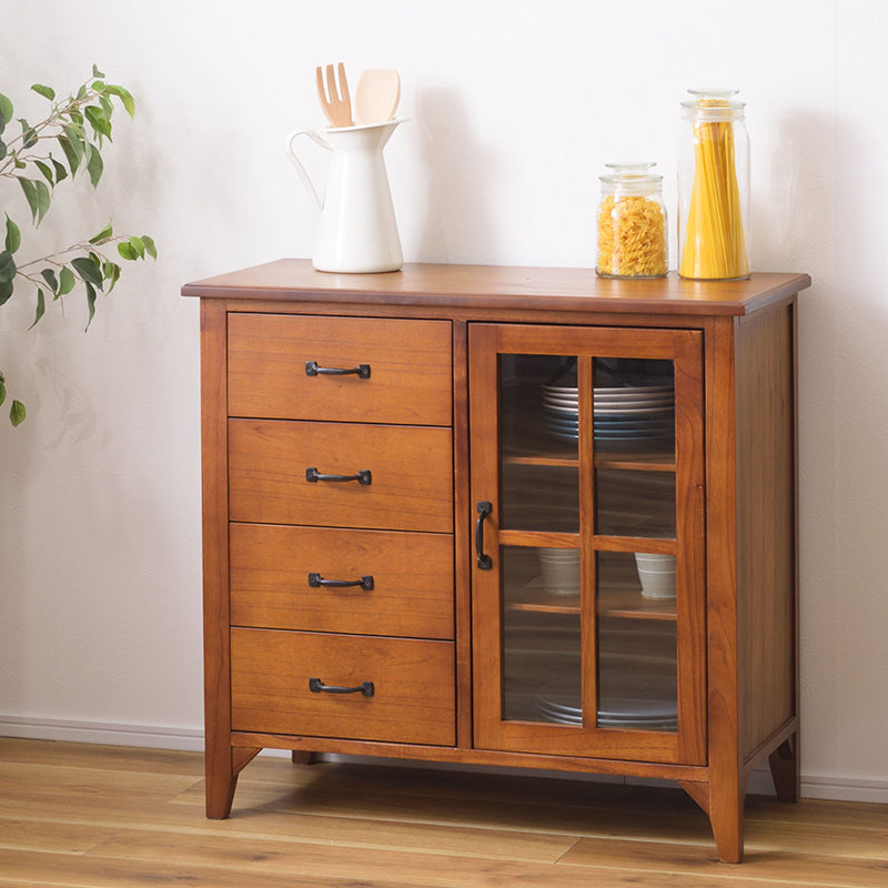 キャビネット 天然木の豊かな風合いと統一感のある黒アイアンが特徴