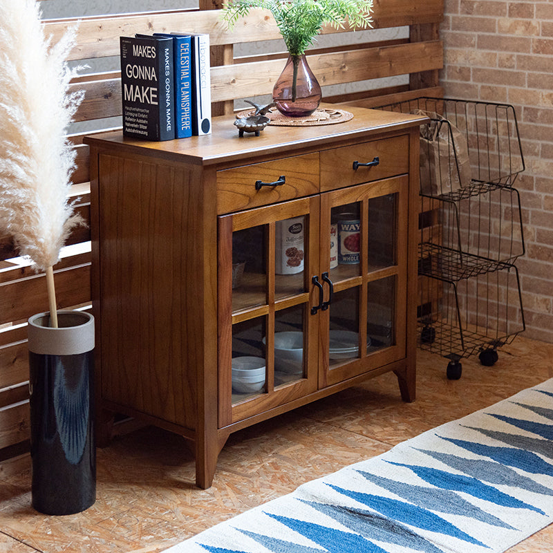 キャビネット 天然木の豊かな風合いと統一感のある黒アイアンが特徴