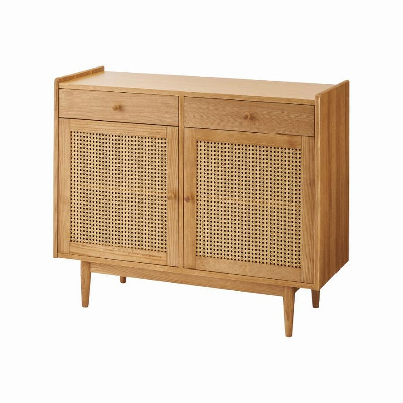 キャビネット 視線を惹きつける、かごめ編みの上質デザイン 可動棚付き ラタン調デザイン