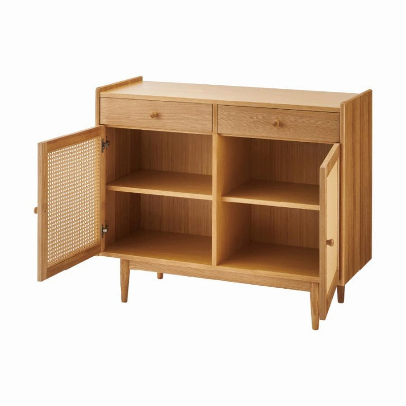 キャビネット 視線を惹きつける、かごめ編みの上質デザイン 可動棚付き ラタン調デザイン