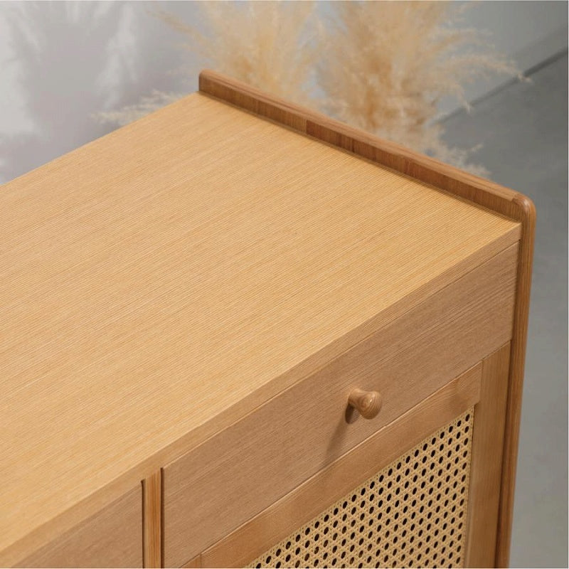 キャビネット 視線を惹きつける、かごめ編みの上質デザイン 可動棚付き ラタン調デザイン