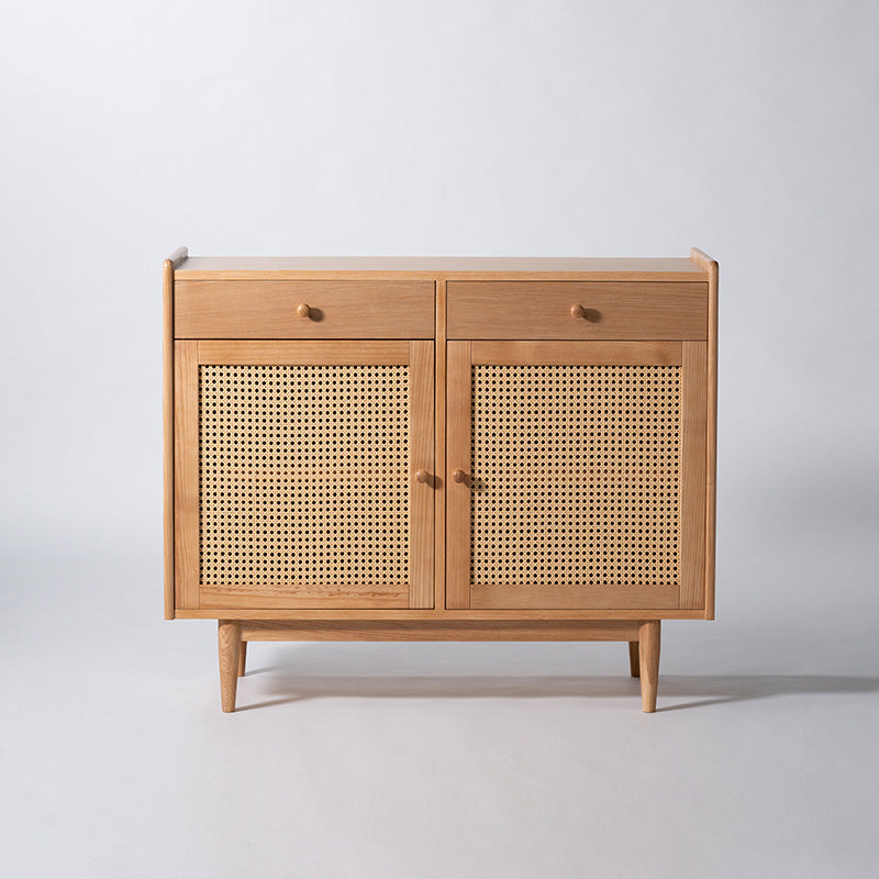 キャビネット 視線を惹きつける、かごめ編みの上質デザイン 可動棚付き ラタン調デザイン