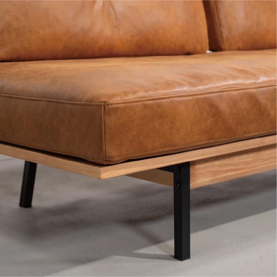 【開梱設置配送】3人掛けソファ ヴィンテージ感漂う天然木とアイアンのアームレスソファ