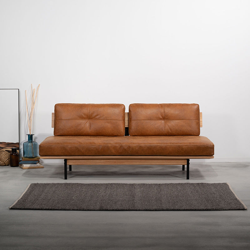 【開梱設置配送】3人掛けソファ ヴィンテージ感漂う天然木とアイアンのアームレスソファ