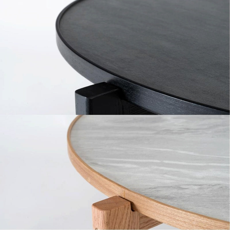 石目調の天板×天然木の組み合わせがナチュラルなラウンドテーブル 幅86cmタイプ