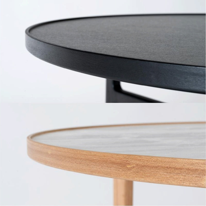 石目調の天板×天然木の組み合わせがナチュラルなラウンドテーブル 幅86cmタイプ