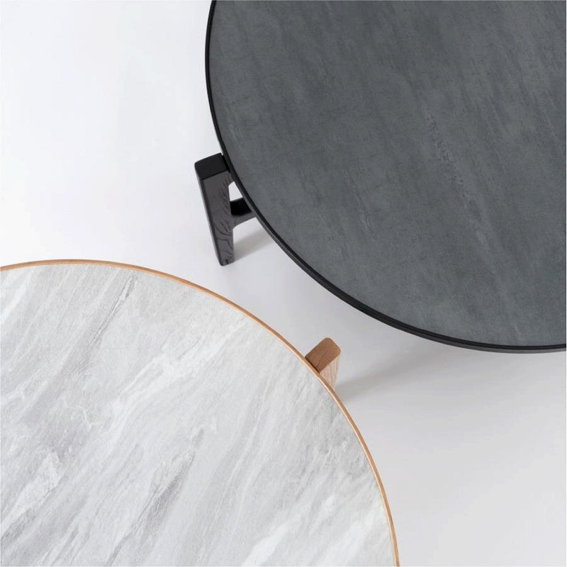石目調の天板×天然木の組み合わせがナチュラルなラウンドテーブル 幅86cmタイプ