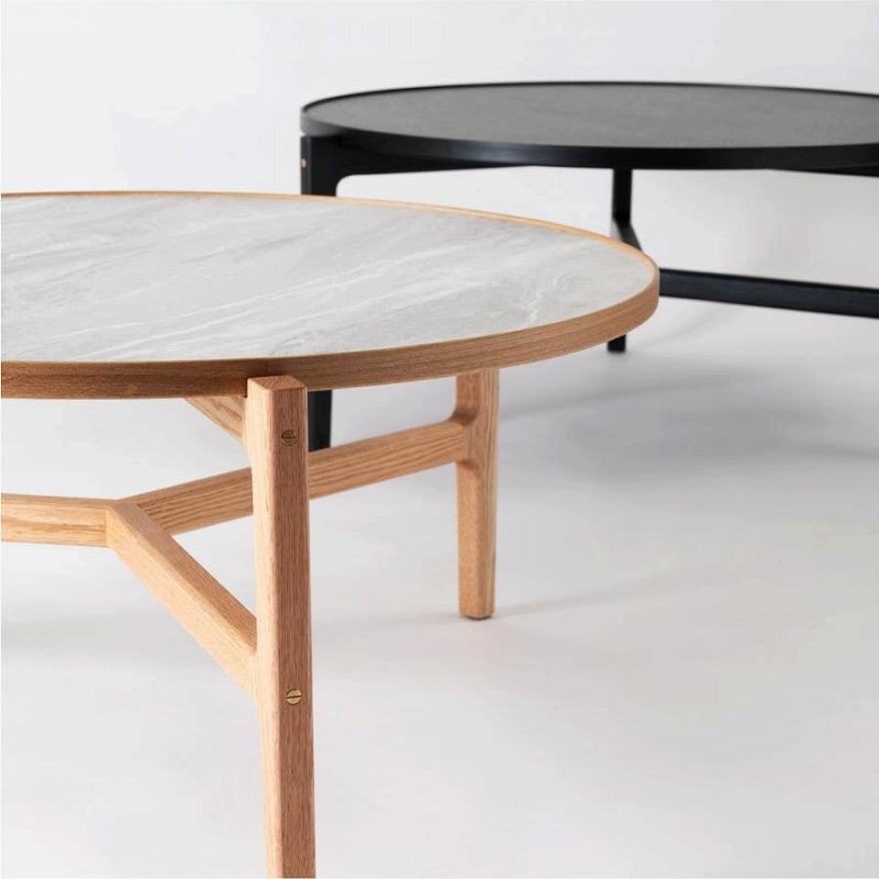 石目調の天板×天然木の組み合わせがナチュラルなラウンドテーブル 幅86cmタイプ