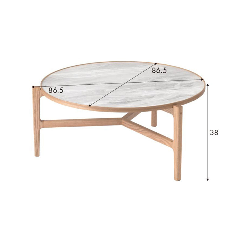 石目調の天板×天然木の組み合わせがナチュラルなラウンドテーブル 幅86cmタイプ