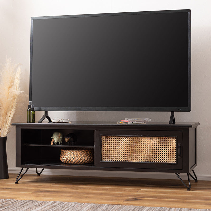 天然ラタンを使用したブラックカラーのTVボード 幅120cm