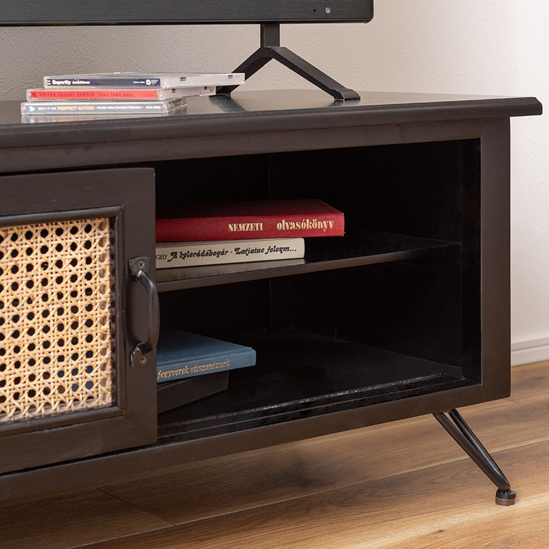 天然ラタンを使用したブラックカラーのTVボード 幅120cm