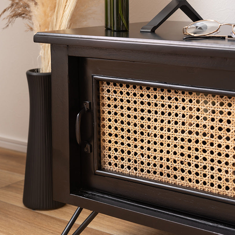 天然ラタンを使用したブラックカラーのTVボード 幅120cm