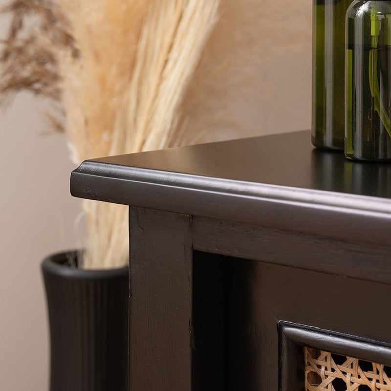 天然ラタンを使用したブラックカラーのTVボード 幅120cm