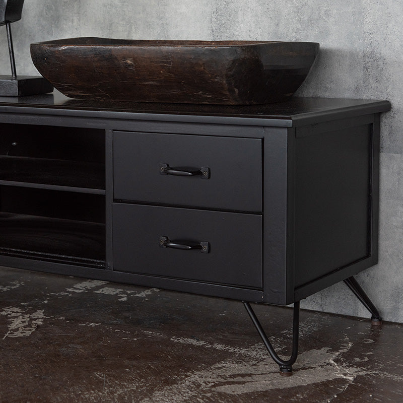 天然ラタンを使用したブラックカラーのTVボード 幅150cm