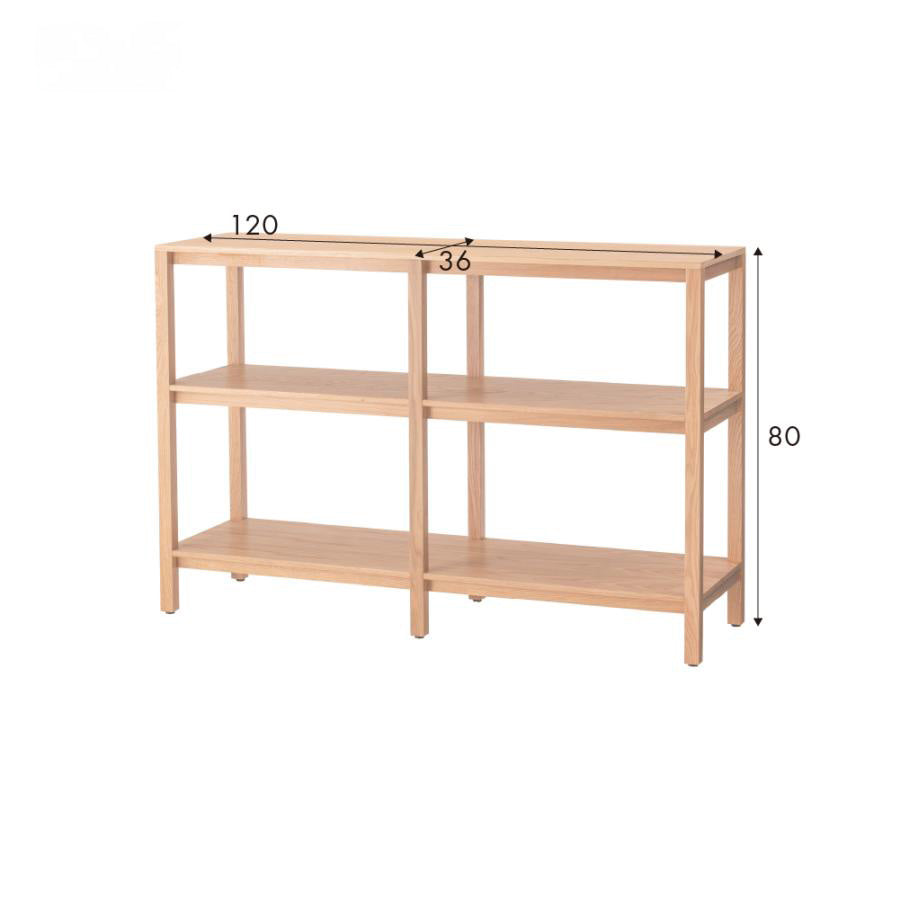 シンプルでスクエアなデザインのオープンシェルフ 幅120cm