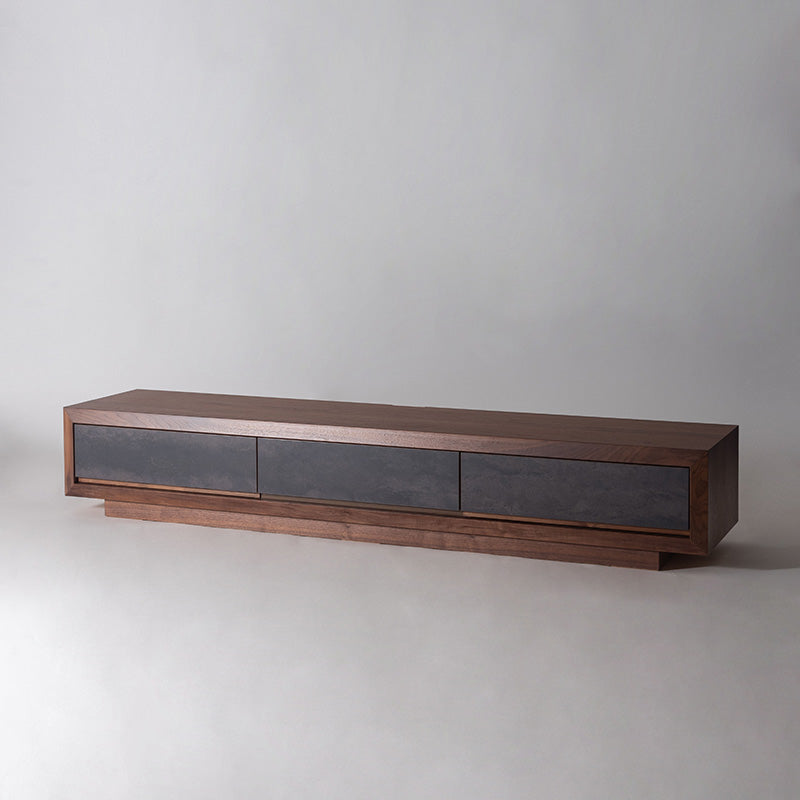 【開梱設置配送】ローボード 天然木の木目を生かしたデザインと石目調の引き出しがアクセント