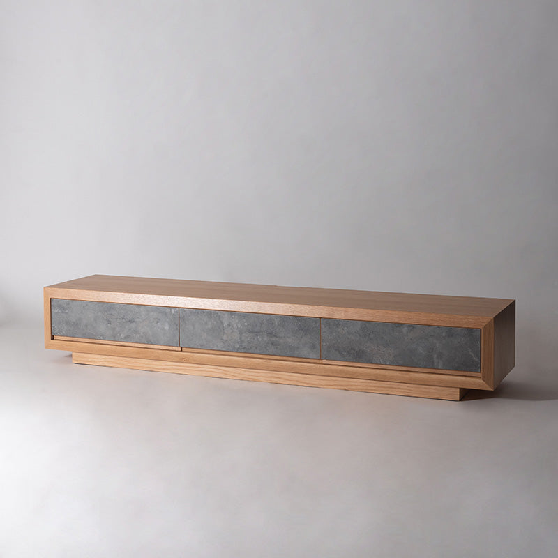 【開梱設置配送】ローボード 天然木の木目を生かしたデザインと石目調の引き出しがアクセント