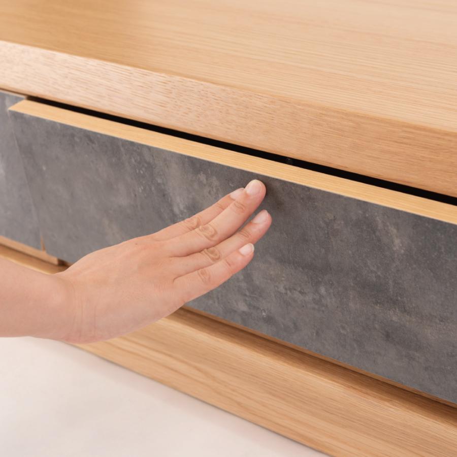 【開梱設置配送】ローボード 天然木の木目を生かしたデザインと石目調の引き出しがアクセント