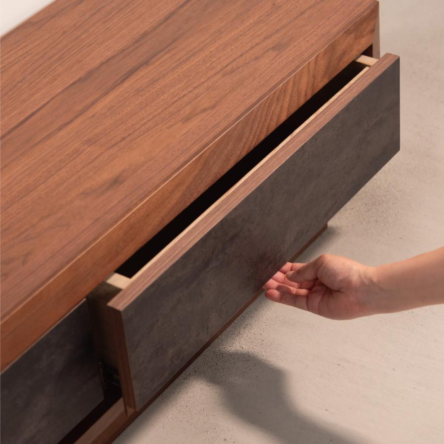 【開梱設置配送】ローボード 天然木の木目を生かしたデザインと石目調の引き出しがアクセント