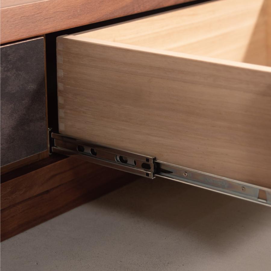 【開梱設置配送】ローボード 天然木の木目を生かしたデザインと石目調の引き出しがアクセント