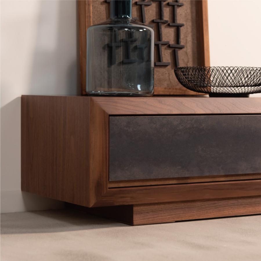 【開梱設置配送】ローボード 天然木の木目を生かしたデザインと石目調の引き出しがアクセント