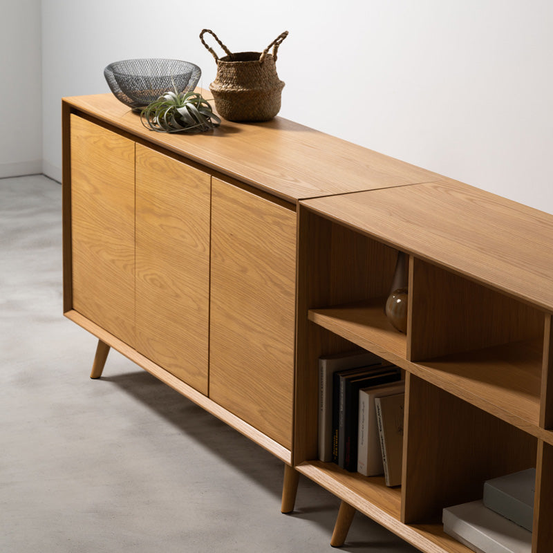 【開梱設置配送】キャビネット 幅120cm 木目の美しさが続くオーク扉で上質収納を叶える一台