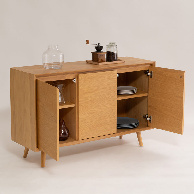 【開梱設置配送】キャビネット 幅120cm 木目の美しさが続くオーク扉で上質収納を叶える一台