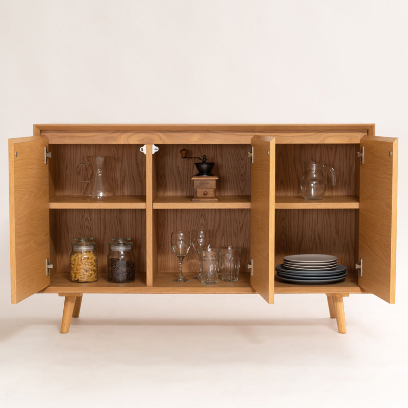 【開梱設置配送】キャビネット 幅120cm 木目の美しさが続くオーク扉で上質収納を叶える一台