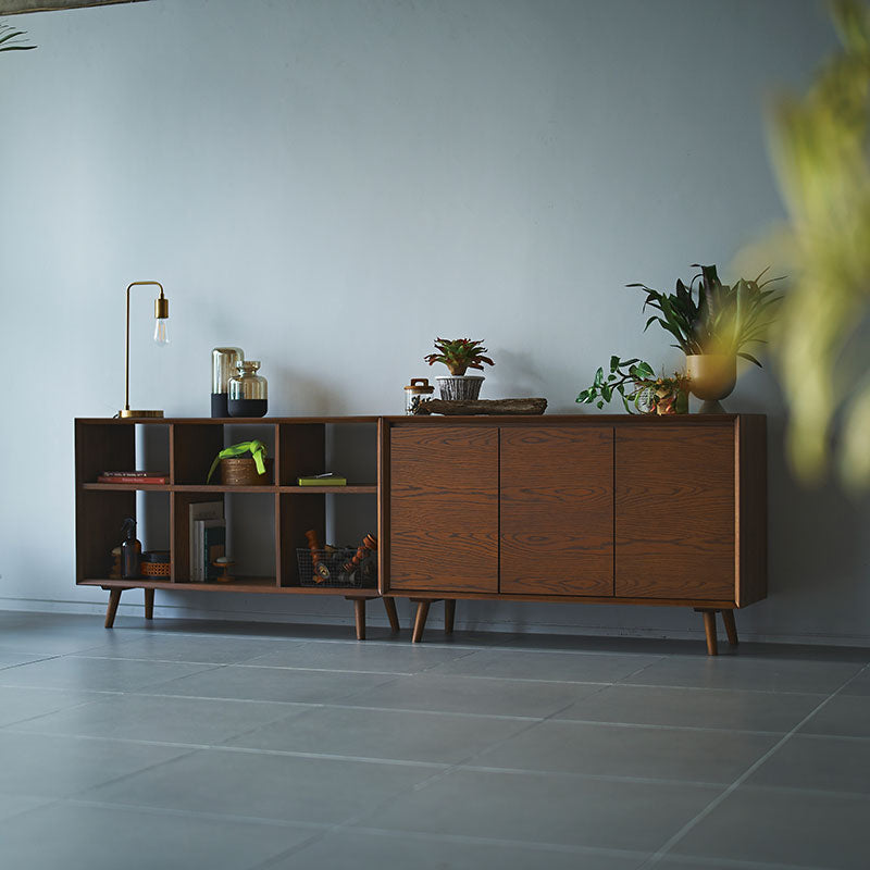 【開梱設置配送】キャビネット 幅120cm 木目の美しさが続くオーク扉で上質収納を叶える一台