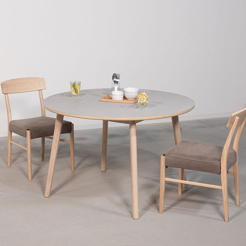 モルタル調の天板にきれいな木目が特徴のスンカイ材を組み合わせ 円形ダイニングテーブル 直径114cm 丸テーブル